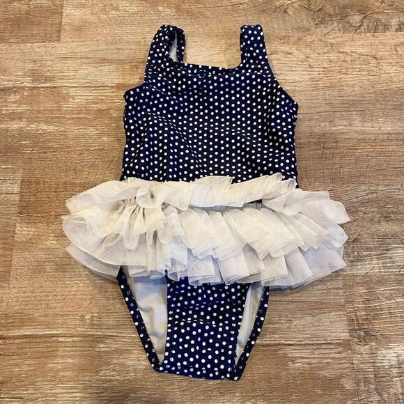 Cat & Jack Tutu Swimsuit Navy White Polka Dot One Piece Swimwear Size 2T - Picture 3 of 9